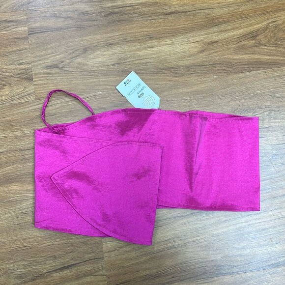 Pink Women's Sleeveless Crop Tube Top One Strapless Bow Twist Tie Front One Size - Picture 3 of 4